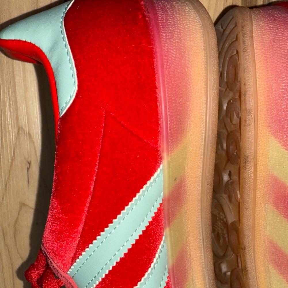 Adidas Gazelle Indoor Better Scarlet red velvet suede and Hazy Green - Picture 12 of 15